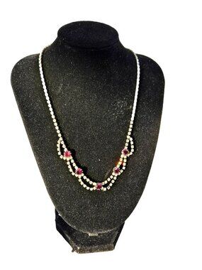 Vintage Purple Rhinestone Swag Necklace Clear Crystal Silver Tone 18.5"
